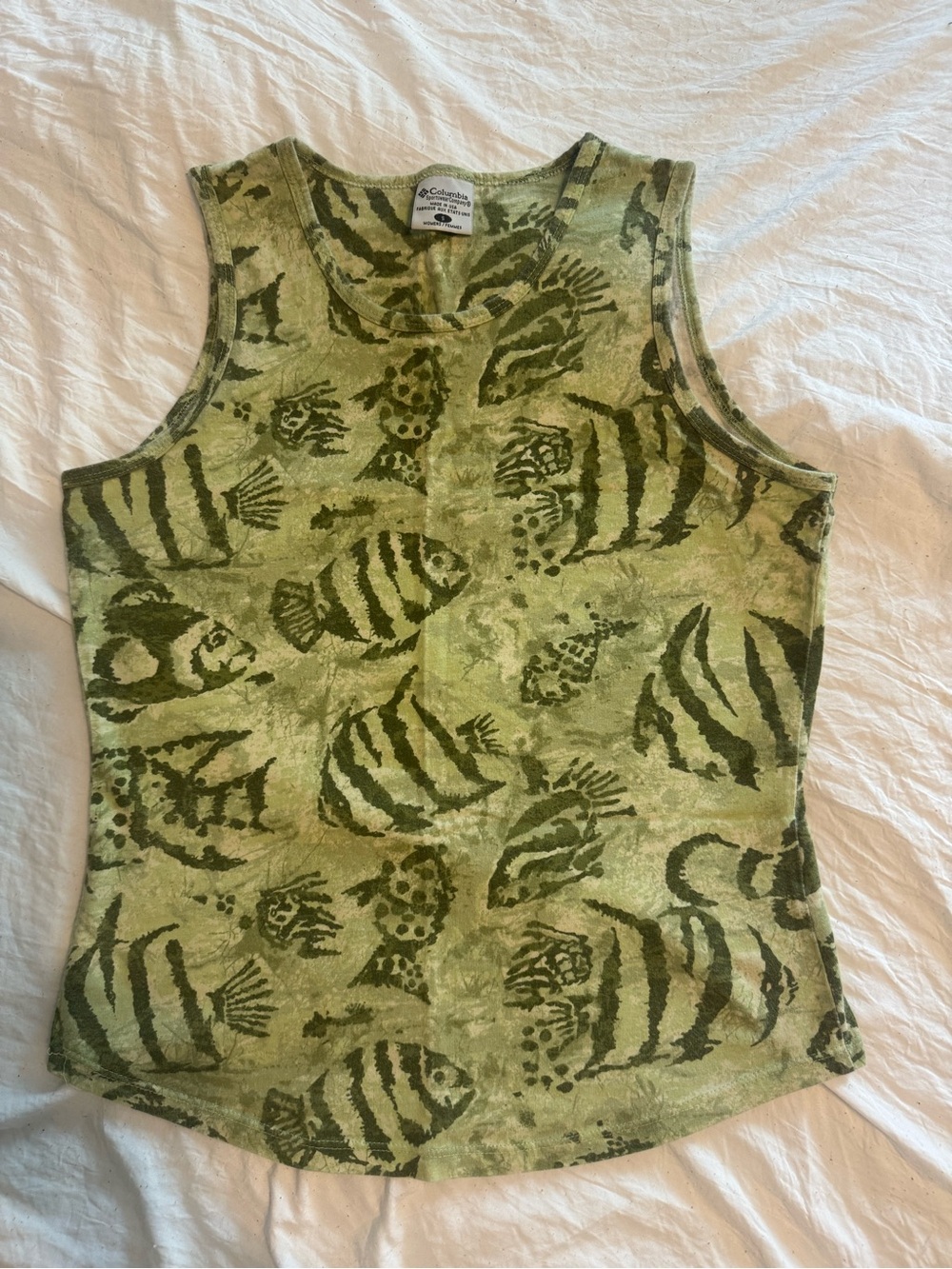 Vintage Columbia PFG Fish Print Tank Top Size [Small] Lime Green Gorpcore